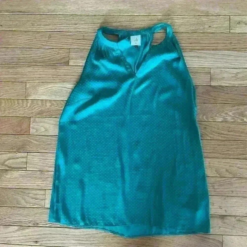 Cabi Women's Sleeveless Halter Blouse Polka Dot Emerald Green Size XS